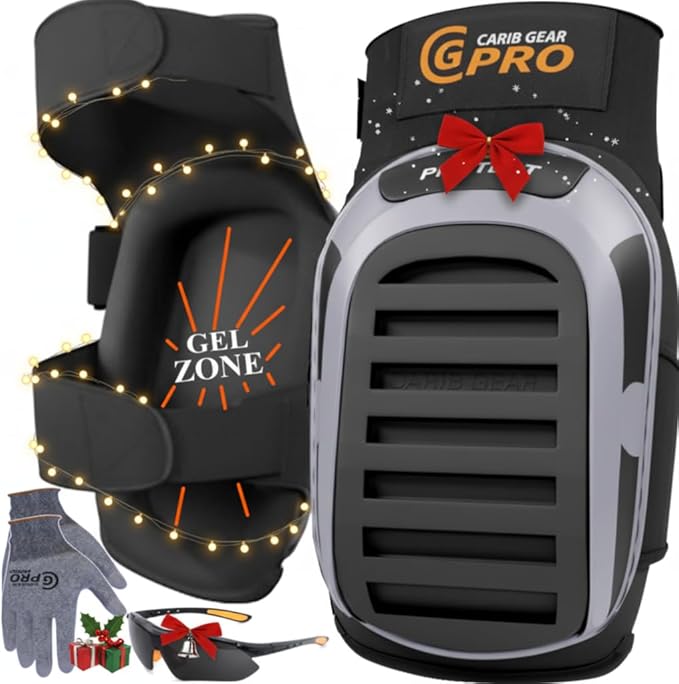 CARIB GEAR PRO Men's Professional Construction Knee Pad for Work - Heavy Duty Pad, Extra Thick Gel & Foam Cushion for Gardening Flooring & Cleaning Non-slip Waterproof Material - One Size - Black