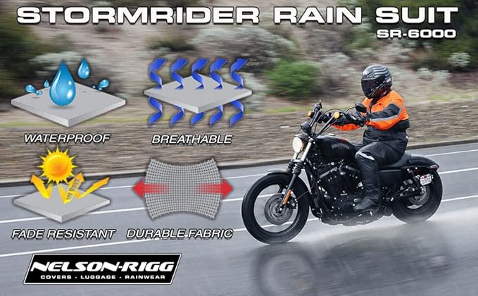Nelson Rigg Stormrider Rain Suit; 100% Waterproof, Pants and Jacket Included with Reflective Striping
