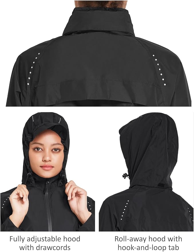 baleaf Women's Rain Jackets Waterproof Windbreaker Packable Running Lightweight Cycling Jacket Reflective Hooded