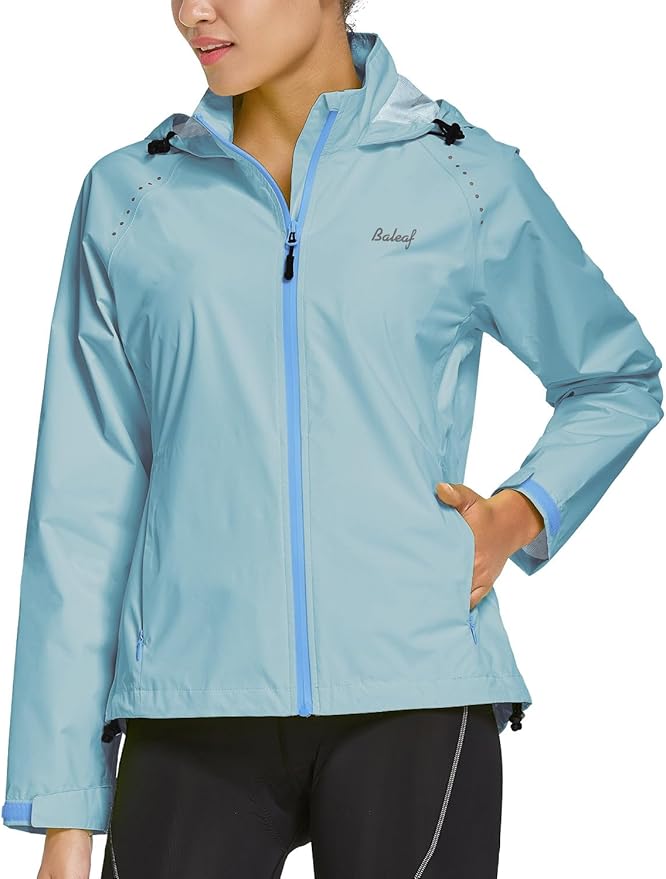 baleaf Women's Rain Jackets Waterproof Windbreaker Packable Running Lightweight Cycling Jacket Reflective Hooded