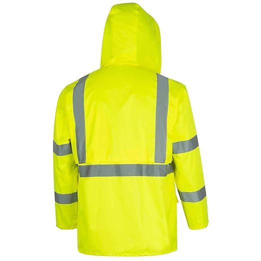 Pioneer High Visibility Rain Gear Safety Jacket and Bib Pants – Hi Vis, Waterproof, Reflective PVC Work Suit for Men – Orange and Yellow/Green