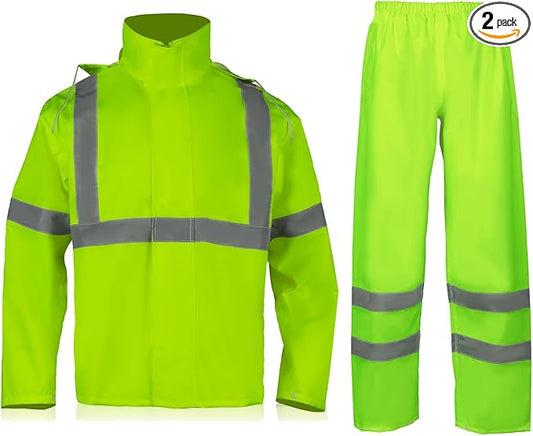 VENDACE Hi Vis Reflective Rain Jacket Suit and Pants for Men Waterproof Class 3 High Visibility Safety Rain Gear Raincoat(L/XL)