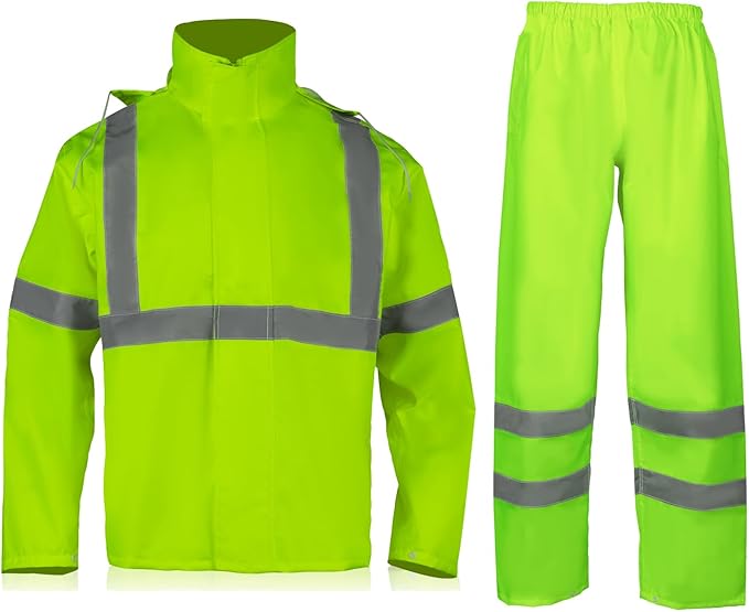 VENDACE Hi Vis Reflective Rain Jacket Suit and Pants for Men Waterproof Class 3 High Visibility Safety Rain Gear Raincoat(2XL/3XL)