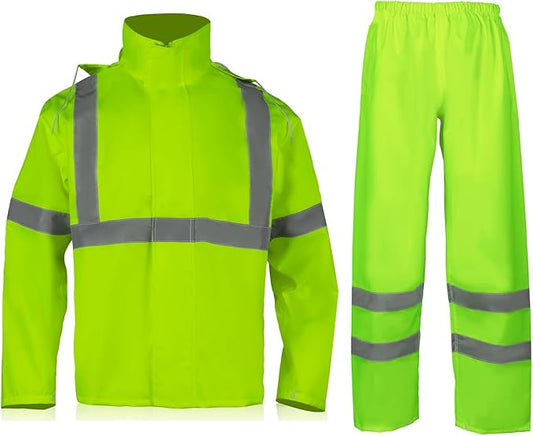 VENDACE Hi Vis Reflective Rain Jacket Suit and Pants for Men Waterproof Class 3 High Visibility Safety Rain Gear Raincoat(2XL/3XL)