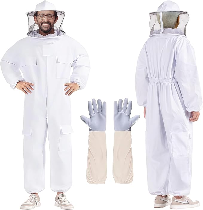 Professional Bee Suits for Men Women Sting Proof with Round Veil, Sting-Proof Full Body Protection Beekeeping Suit with Glove