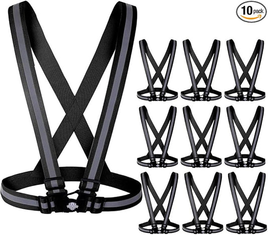 Dazonity High Visibility Safety Vest,10 Packs, Black,Lightweight,Adjustable & Elastic Vest,Hi Vis Reflective Strips, Fit for Men & Women, Construction,Cycling, Runnning, Surveyor