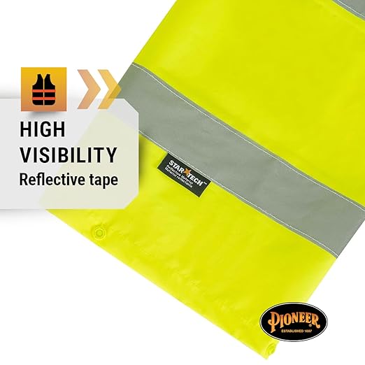 Pioneer High Visibility Rain Gear Safety Jacket and Bib Pants – Hi Vis, Waterproof, Reflective PVC Work Suit for Men – Orange and Yellow/Green