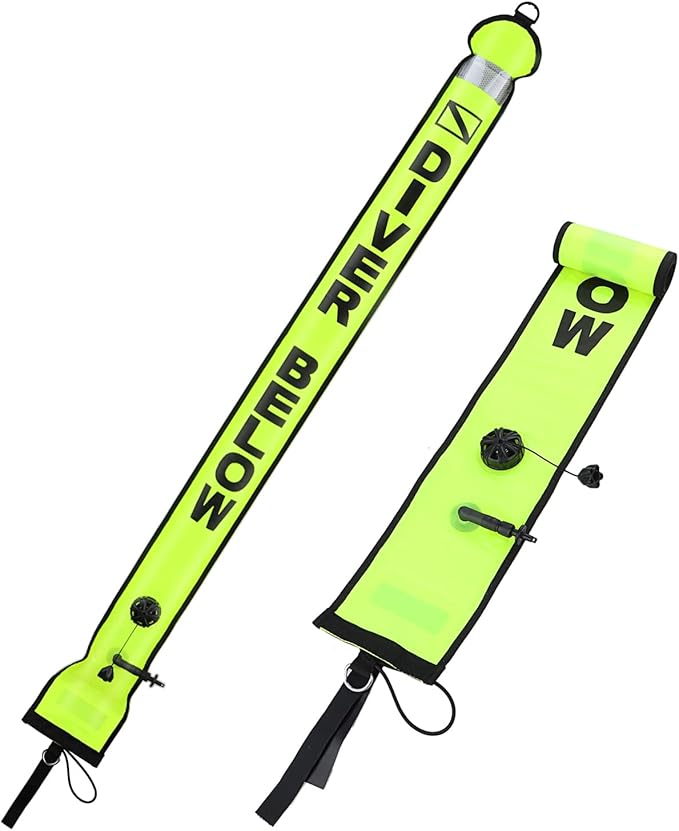 High Visibility Diving Surface Marker Buoy (SMB), Inflatable Scuba Signal Tube with Reflective Band, Safety Sausage Easy Inflate/Deflate for Scuba, Freediving & Snorkeling