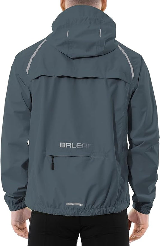 baleaf Men's Rain Jacket Waterproof Windbreaker Raincoat Running Cycling Hiking Gear Hood Lightweight Reflective Packable