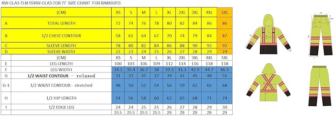 RW-CLA3-TLM55 AND OR77 Class 3 Rain suit, Jacket, Pants High Visibility Reflective Black Bottom