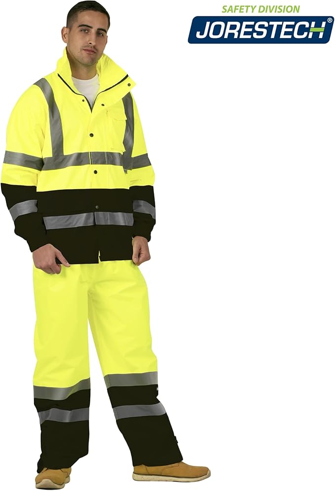 JORESTECH Safety Rain Set/Jacket Reflective High Visibility Yellow Black JK-03 / Pants Lime ANSI 150D Heavy Duty PANTS-03