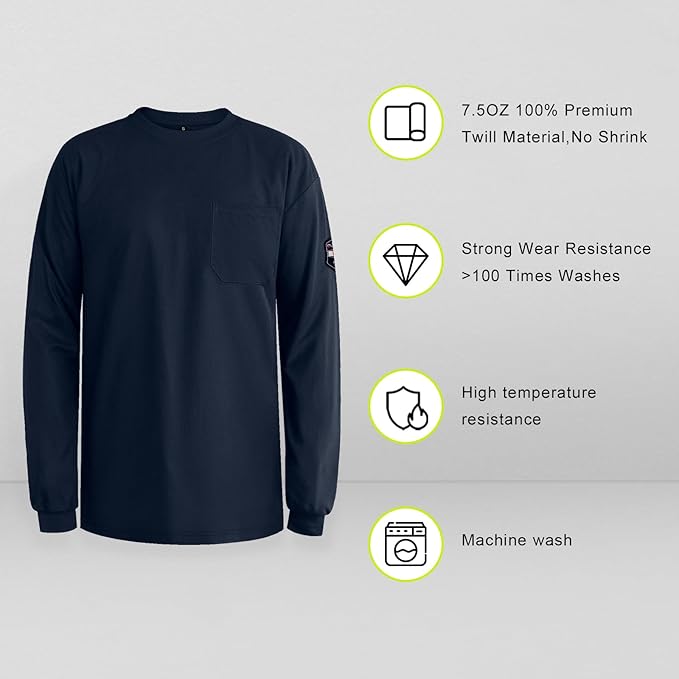 Welding Shirt 7.5OZ FR Shirts for Men, 100% C Flame Resistant Welding Jacket for Work, Men's Fire Retardant FR Clothing for Men, Durable Welding Accessories, Navy-YL L