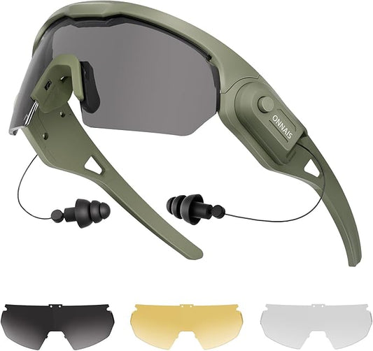 ONNAIS Shooting Glasses with Earplugs - ANSI Z87.1+ Safety Glasses with Detachable NRR 32dB Earplugs, Gifts for Men and Women