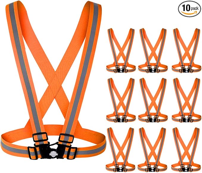 Dazonity High Visibility Safety Vest,10 Packs,Lightweight,Adjustable & Elastic Vest,Hi Vis Reflective Strips, Fit for Men & Women, Construction,Cycling, Runnning, Surveyor, (Orange)