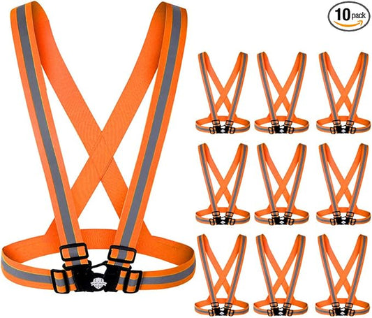 Dazonity High Visibility Safety Vest,10 Packs,Lightweight,Adjustable & Elastic Vest,Hi Vis Reflective Strips, Fit for Men & Women, Construction,Cycling, Runnning, Surveyor, (Orange)