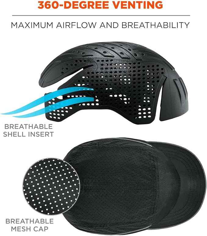 Ergodyne Skullerz 8955 Lightweight Bump Cap, Baseball Hat Style, Breathable Head Protection