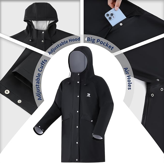 RainRider Rain Suits Waterproof for Men Women Heavy Duty Rain Gear Reflective Jacket Bib Pants 3 Pieces Rainwear