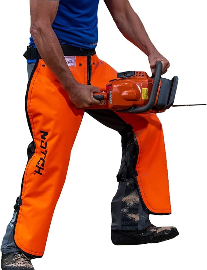 Notch Hi-vis Safety Orange Apron Style Chainsaw Chaps, Type A Frontal Protection 5 Layer Chain-Stopping Protective Fiber