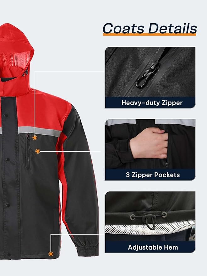 Men's Rain Suit High Visibility Reflective Work Rain Jacket Pants for All Sport Farm Fishing Motorcycle