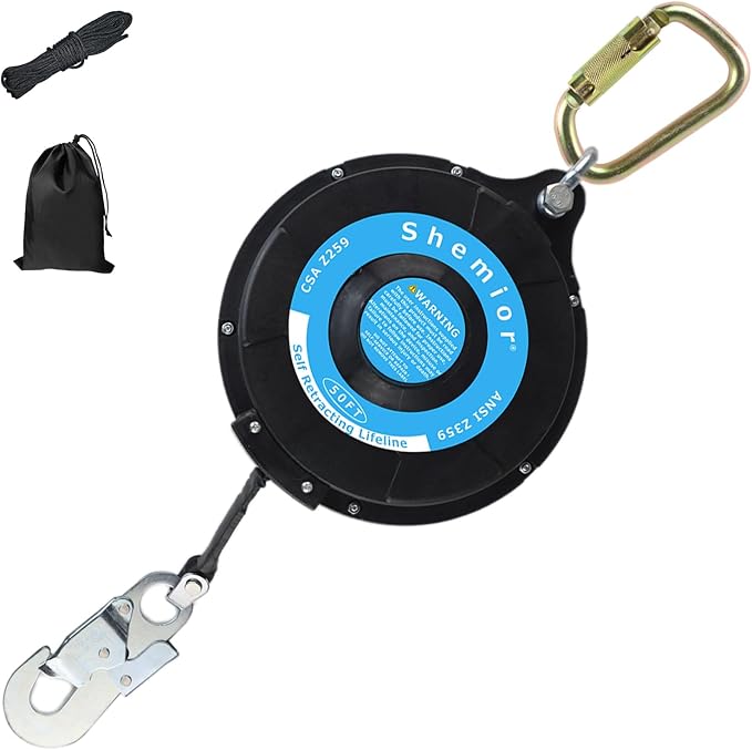 50FT Self Retracting Lifeline, Shemior Fall Arrest Protection PPE Gear, No Tangle Web SRL, Self Retractable Safety Lanyard, OSHA/ANSI Compliant