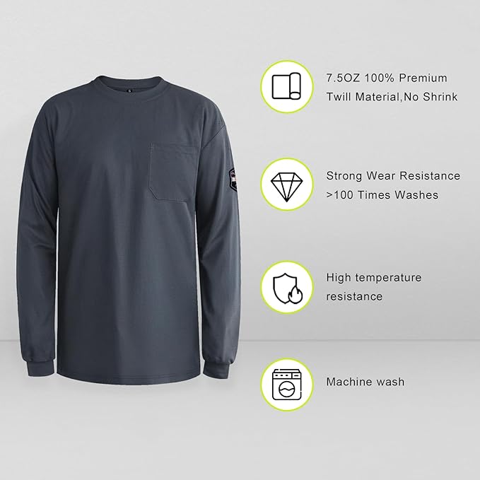 FR Shirts 7.5OZ Flame Resistant Welding Shirt, 100% C FR Clothing for Men, Men's Fire Retardant Welding Jacket for Safety Work, Heavy Durable Welding Gear, Grey-YL 2XL