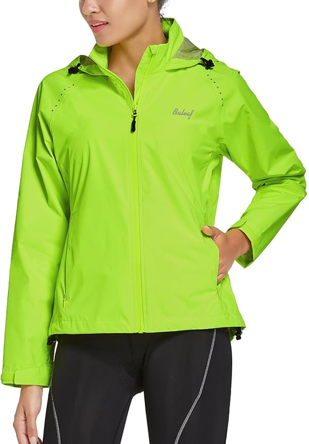 baleaf Women's Rain Jackets Waterproof Windbreaker Packable Running Lightweight Cycling Jacket Reflective Hooded