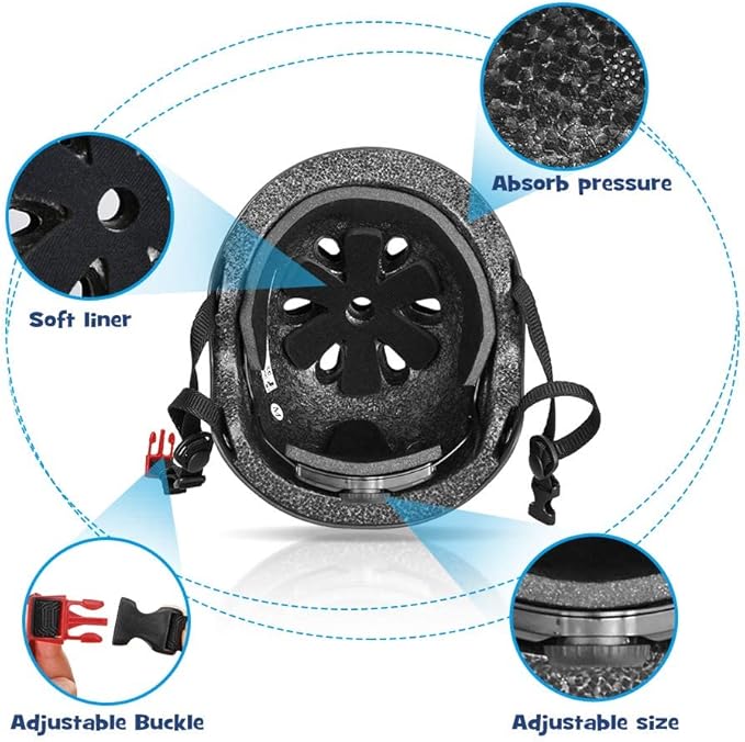 JBM Adult & Youth Skating Protective Gear Set, Skateboard Helmet, Knee Pads and Elbow Pads with Wrist Guards Set for Inline Roller Skating, Scootering, Skateboarding