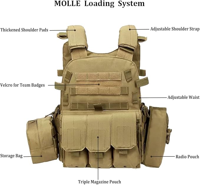 VPZenar Tactical Vest for Men, Airsoft Vest, Black Molle Vest and Cap Protective Equipment, Tactical Airsoft Gear