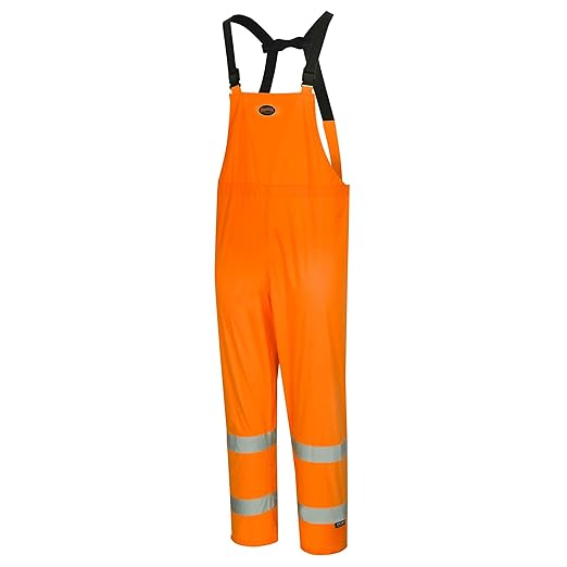 Pioneer High Visibility Rain Gear Safety Jacket and Bib Pants – Hi Vis, Waterproof, Reflective PVC Work Suit for Men – Orange and Yellow/Green