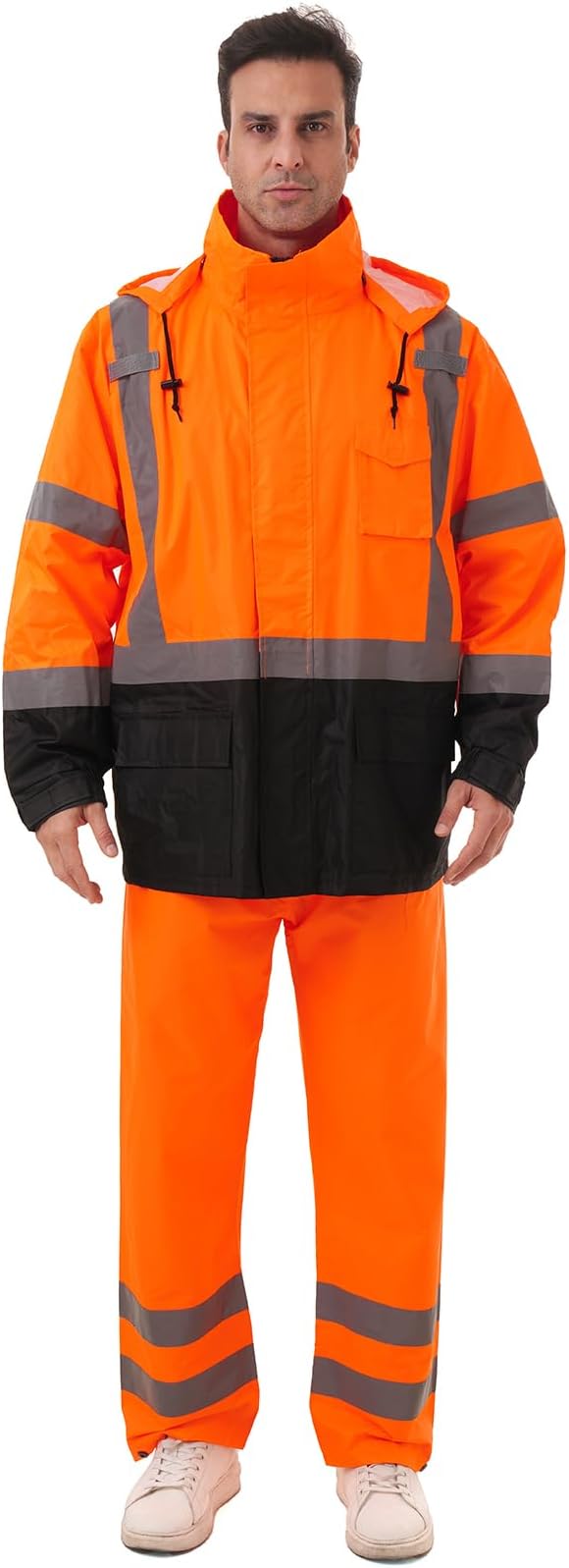 Hi Vis Safety rain Jacket，Reflective Class 3 Rain coat with Inner Mesh Lining and Pockets High Visibility Waterproof work Rain Suits for men&women（Tangerine,SM/MD）
