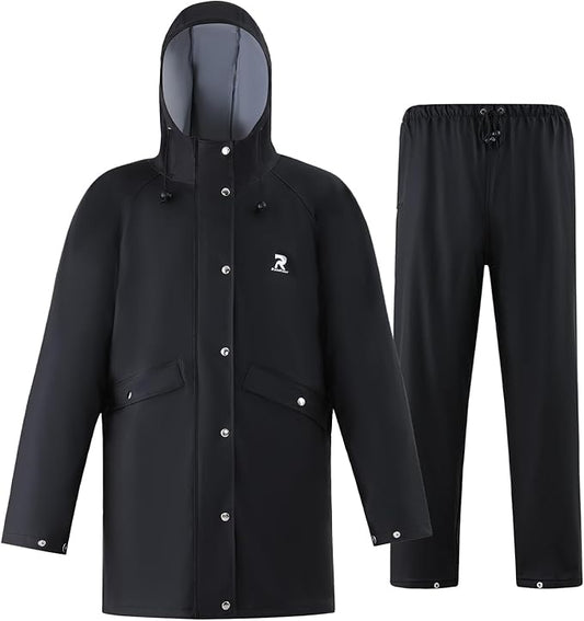 RainRider Rain Suits Waterproof for Men Women Heavy Duty Rain Gear Reflective Jacket Bib Pants 3 Pieces Rainwear