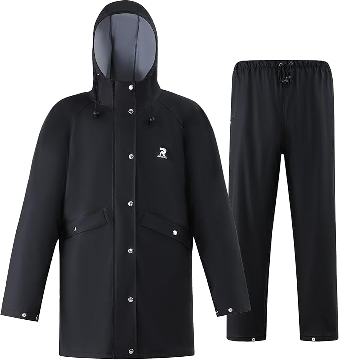 RainRider Rain Suits Waterproof for Men Women Heavy Duty Rain Gear Reflective Jacket Bib Pants 3 Pieces Rainwear