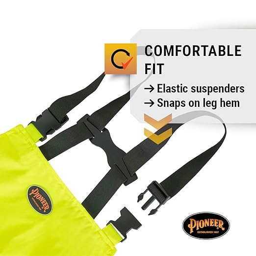 Pioneer High Visibility Rain Gear Safety Jacket and Bib Pants – Hi Vis, Waterproof, Reflective PVC Work Suit for Men – Orange and Yellow/Green