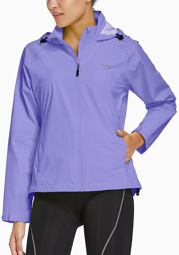 baleaf Women's Rain Jackets Waterproof Windbreaker Packable Running Lightweight Cycling Jacket Reflective Hooded