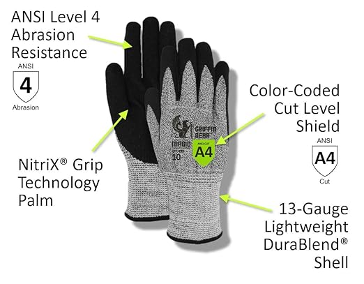 MAGID Griffin Gear ANSI A4 Liquid Repellent Nitrile Work Gloves , 48 Pairs, Size 9/Large, GPD455