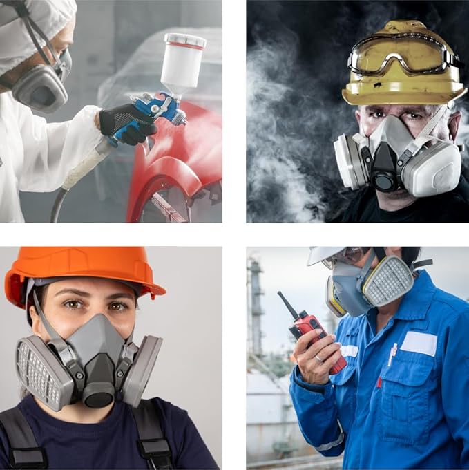 LAUCO Premium Respirator Kit - Reusable Half Face Cover Set with Safety Glasses for Gas, Painting, Machine Polishing, Staining, Car Spraying, Sanding & Cutting, DIY and Other Work Protection