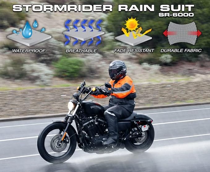 Nelson Rigg Stormrider Rain Suit; 100% Waterproof, Pants and Jacket Included with Reflective Striping