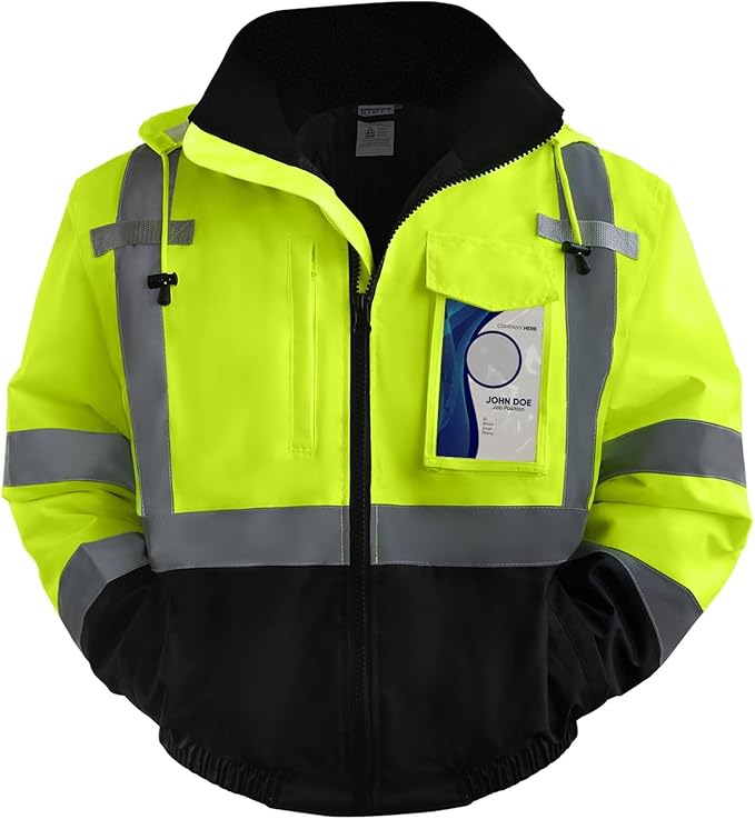 TCCFCCT Men's Waterproof Hi Vis Class 3 Reflective Safety Winter Bomber Jacket with Black Bottom, J-Yellow 3XL
