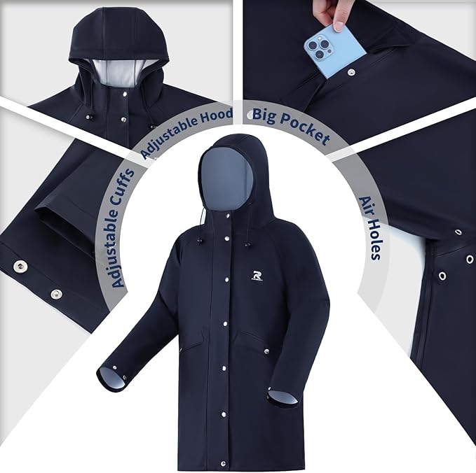 RainRider Rain Suits Waterproof for Men Women Heavy Duty Rain Gear Reflective Jacket Bib Pants 3 Pieces Rainwear