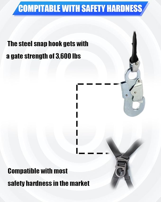 33FT Web Self Retracting Lifeline, Shemior No Tangle Lightweight Housing SRL, Self Retractable Safety Lanyard, Fall Arrest Protection PPE Gear for Roofing Construction, OSHA/ANSI Compliant