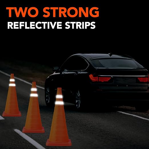 TENKAIWICK 28 Inch 8 Pack Traffic Cones, Collapsible Safety Cones, Multi Purpose Pop-up Cones with Reflective Collar, Orange Cones for Parking lot, Driveway, Driving Training etc
