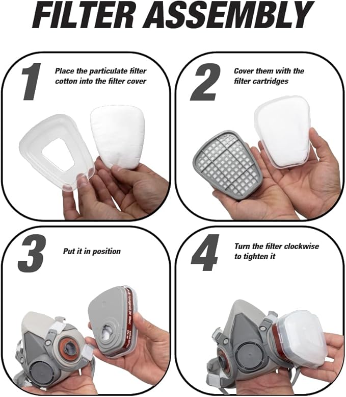 LAUCO Premium Respirator Kit - Reusable Half Face Cover Set with Safety Glasses for Gas, Painting, Machine Polishing, Staining, Car Spraying, Sanding & Cutting, DIY and Other Work Protection
