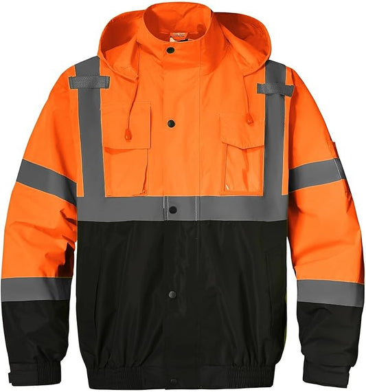 SKSAFETY Hi Vis Safety Rain Jacket for Men, Construction Work Rain Gear Heavy Duty Class 3 Rain Coat Waterproof Lightweight