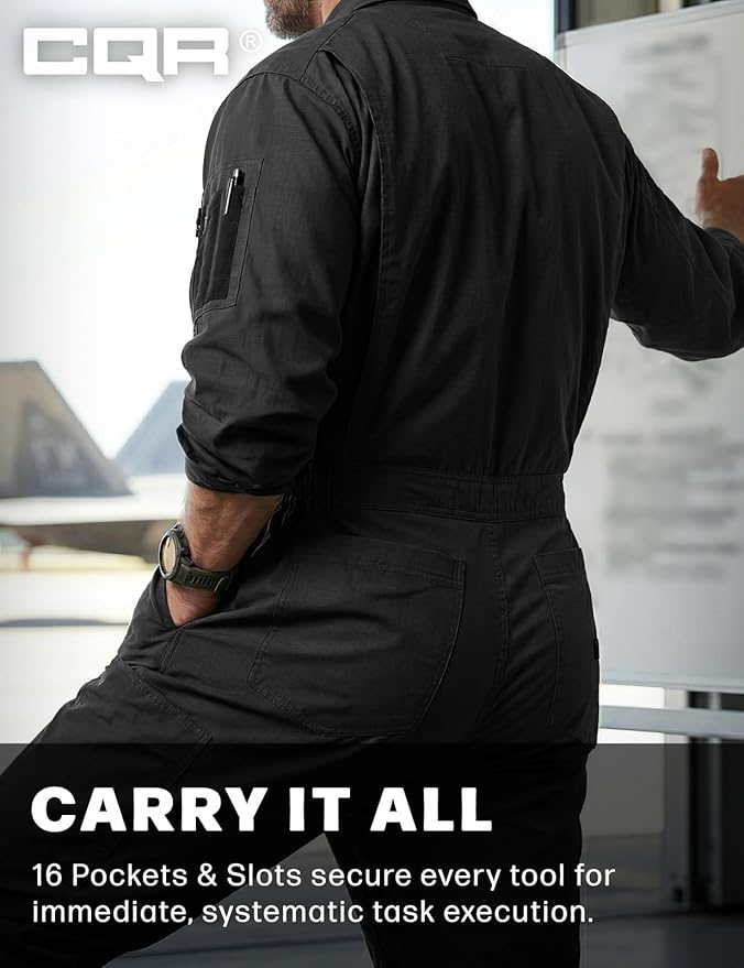 CQR Men's Tactical Ripstop Zip-Front Coverall, Lightweight Durable Utility Work Jumpsuit for Mechanics and Technicians