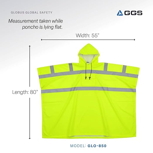 GGS Rain Poncho - High Visibility, Reflective, Wind and Waterproof with Drawstring Hood, Rain Gear for Construction, Camping, Fishing, Hiking, One Size
