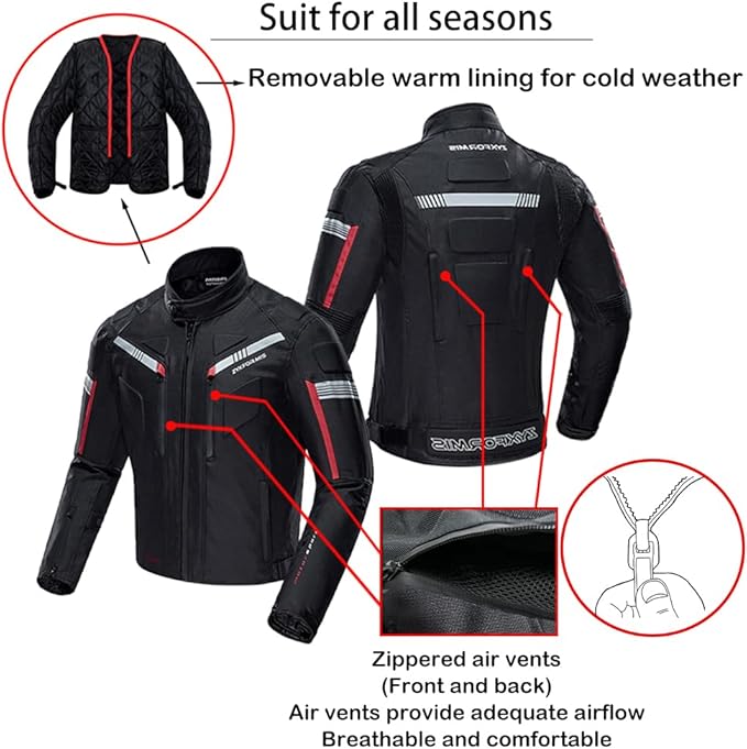 Motorcycle Jacket Motorbike Biker Waterproof Jackets Windproof Full Body Protective Gear Armoured Summer Winter for Men