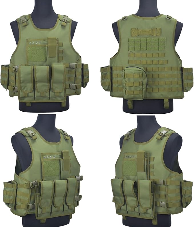 VPZenar Tactical Vest for Men, Airsoft Vest, Black Molle Vest and Cap Protective Equipment, Tactical Airsoft Gear