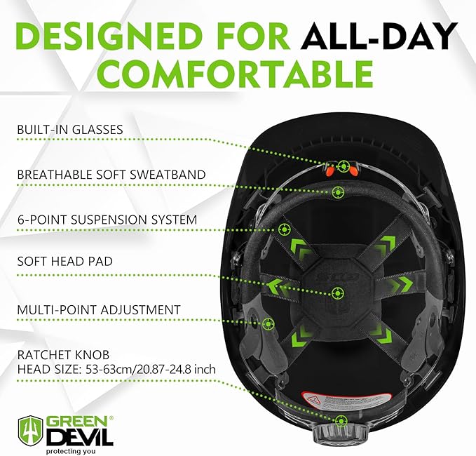 GREEN DEVIL Chainsaw Safety Protective Helmet Forestry Helmet with Build-in Visor Mesh Face Shield Ear Muffs 4 in 1 Ideal for Arborist Tree Work DIY Outdoor Logging Hard hat