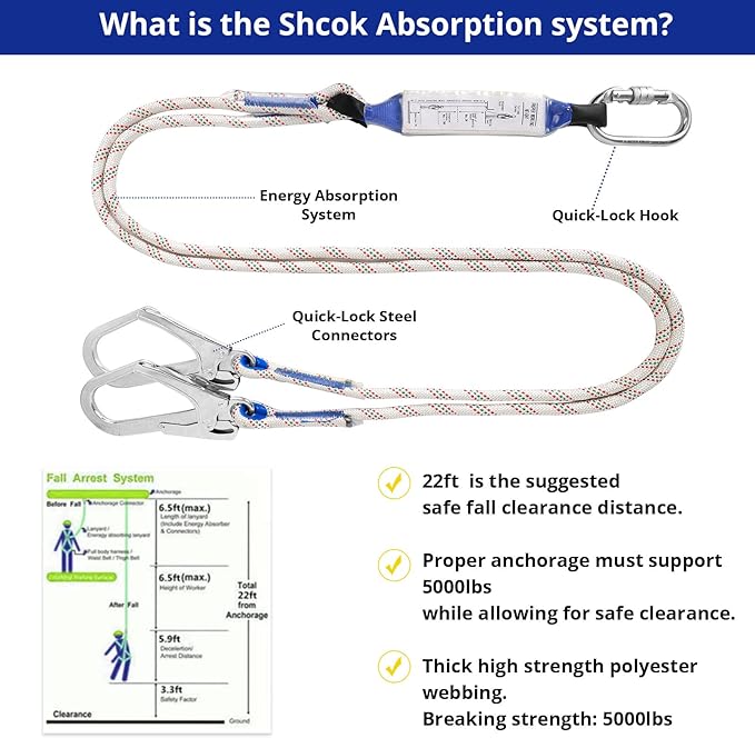 TT TRSMIMA Safety Harness Fall Protection Kit - Full Body Roofing harnesses with Shock Absorbing Lanyard Upgrade Paded