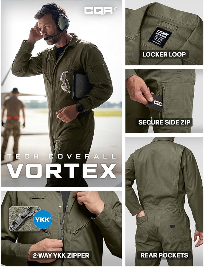 CQR Men's Tactical Ripstop Zip-Front Coverall, Lightweight Durable Utility Work Jumpsuit for Mechanics and Technicians